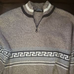 Mens L Versace 1/4-1/2 zip Sweater Black/Brown